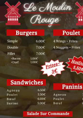 Menu Le Moulin Rouge - Les menus