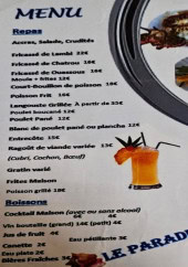 Menu Le Paradis de la Mer - Les repas, boissons et week-end