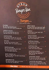 Menu Byron Burger Bar - Les burgers