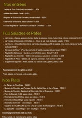 Menu Cocokafe - Les entrées, salades, pâtes et plats