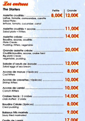 Menu Le Littoral - Les entrées