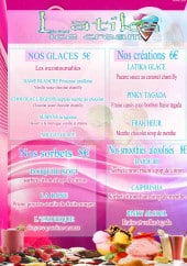 Menu Latika ice cream - Les glaces, création, sorbets et smoothies