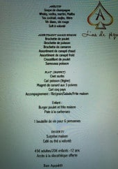 Menu L'as de pique - Les apéritifs, les amuses bouches,.....