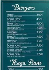 Menu Chez presto - Burgers et mega buns 