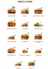 Menu Burger King - Les burgers grillé à la flamme