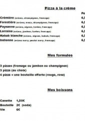 Menu Angele pizza - Les pizzas à base crème, formules et boissons