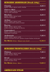 Menu Arden' Burger - Les burgers 