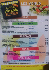 Menu Au P'tit Paradis - Les menus
