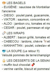 Menu Bagel d'Amour - Les bagels, wraps, soupes,...