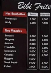 Menu Bibi ' Friterie - Les brochettes et viandes