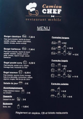 Menu Camion Chef - Burgers, bagels, accompagnements,...