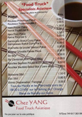 Menu Chez Yang - Les plats à la carte
