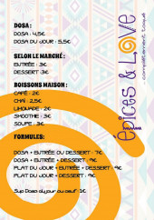 Menu Epice & love - Dosa, boissons, formules...