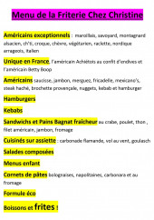 Menu Friterie Chez Christine - Le menu