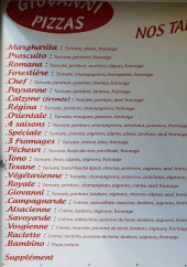 Menu Giovanni Pizza - Les pizzas