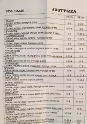 Menu Just'pizza - Les pizzas