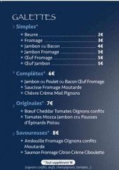 Menu L'Atelier Breton - galettes, salades, wrap