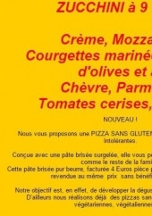 Menu L'Origan - Les Zuccini et les pizzas sans gluten
