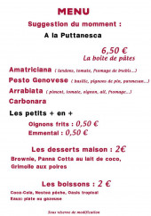 Menu La boite à Pâtes - Un exemple de menu de la semaine