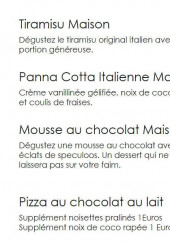 Menu La calabraise - Les pizzas bases crème