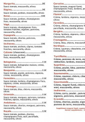 Menu La Case à bois - pizzas