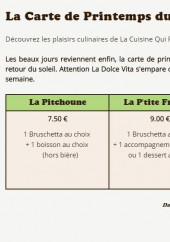 Menu La Cuisine Qui Roule - Les formules