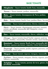 Menu La Pizza : la pelle du goût - Les pizzas à base tomate