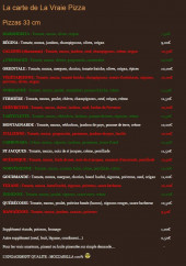 Menu La Vraie Pizza - Les pizzas