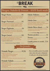 Menu Le Break - Les burgers, les salades, les formules...