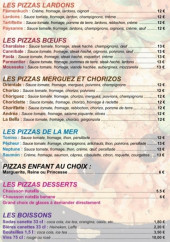 Menu Le camion pizza d'alex - Les pizzas, desserts et boissons