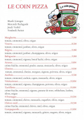 Menu Le Coin Pizza - Les pizzas