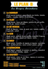 Menu Le Plan B - Les burgers