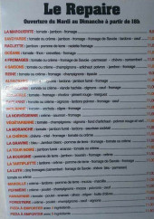 Menu Le repaire - Pizzas