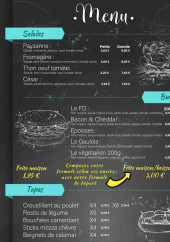 Menu Les autochtones - Les salades, burgers et tapas