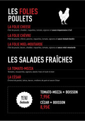 Menu Les Folies Burger's - Les poulets et salades