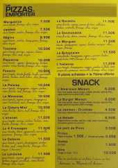 Menu Les pizzas de chloé - Les pizzas et snacks