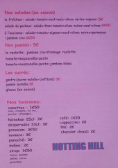 Menu Notting Hill - Salades, paninis, boissons,...