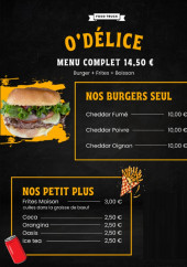 Menu O'Delice - Les burgers seul et petits plus