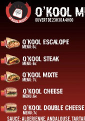 Menu O'Kool Night - Menu à la carte 