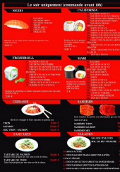 Menu O'zami sushi - Makis, sashimis, salades,...
