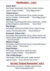 Menu Palladio - Hamburgers et hot dogs