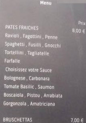 Menu Pasta Perugina - Pâtes et bruchettas 