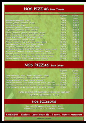 Menu Pizza Chalet Alpin - Pizzas et boissons 