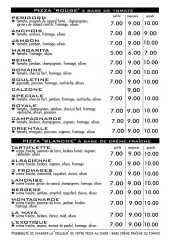 Menu Pizzas Francis - Les pizzas