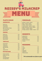 Menu Roissy's Milkcrep - La carte