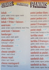 Menu Snack kebab - Les kebabs, paninis et salades