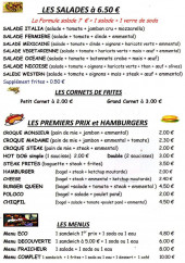 Menu Tap A Faim - Les salades, cornets de frites, premiers prix,...