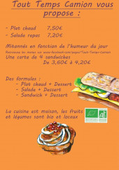 Menu Tout Temps Camion - Plats, salades, formules,...