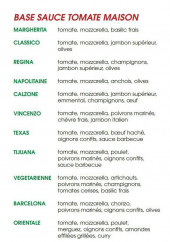 Menu Vincenzo pizza - Les pizzas a base de tomate