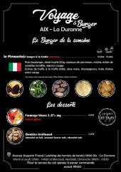 Menu Voyage & Burger - Burgers de la semaine et desserts